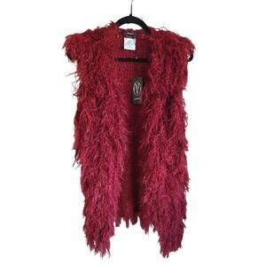 Vertigo Paris Red Fuzzy Open Front Vest Womens Size XS/S NWT